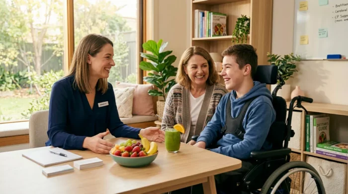 dietitian-for-cerebral-palsy Dietitian working with Cerebral Palsy client